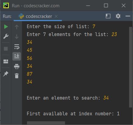 python index function example for list