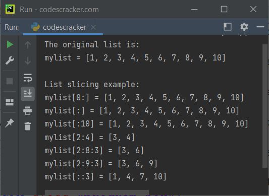 python list slicing example code
