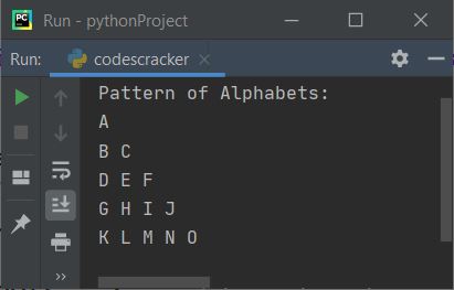 python print patterns of numbers and alphabets