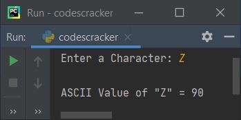 print ascii value of character