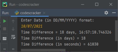 python print time difference between given and present time