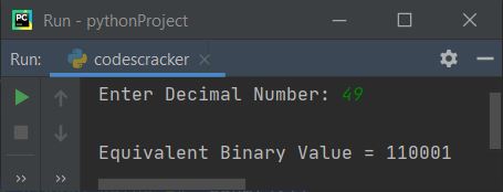 python program decimal to binary