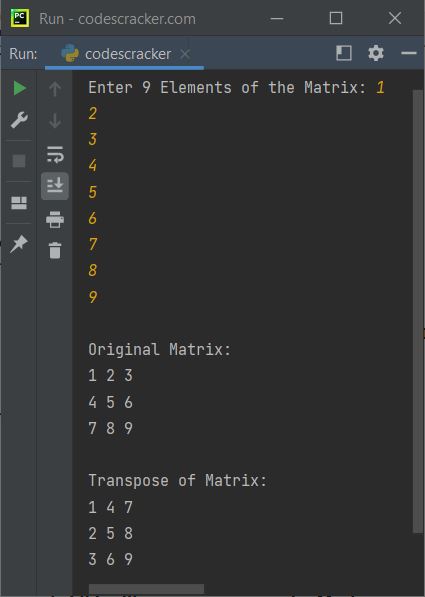 python program find transpose of matrix