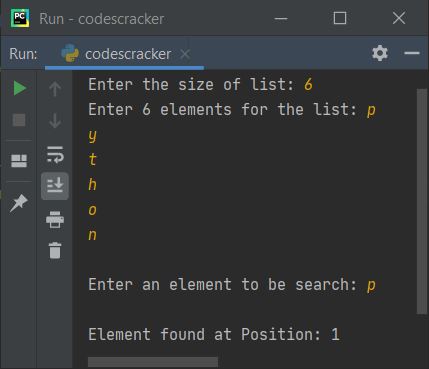 python search element in list program
