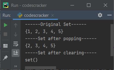 python sets pop clear method to remove items from set