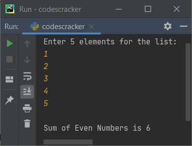 python sum of even numbers in list
