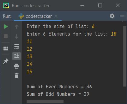 sum of even and odd numbers in list python