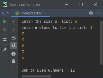 sum of even numbers in list Python