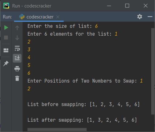 swap any two numbers in list python